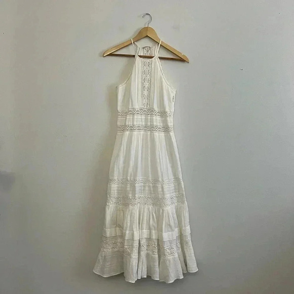 Rebecca Taylor White Crochet High Neck Expensive New York Designer Dress - Picture 2 of 10